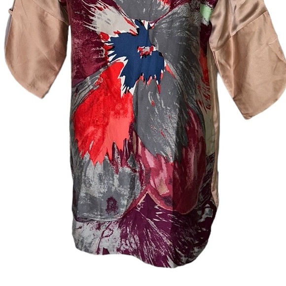Tibi Silk Abstract Floral Cutout Kimono Sleeve Tunic Column Mini Dress - 2 - Picture 4 of 12